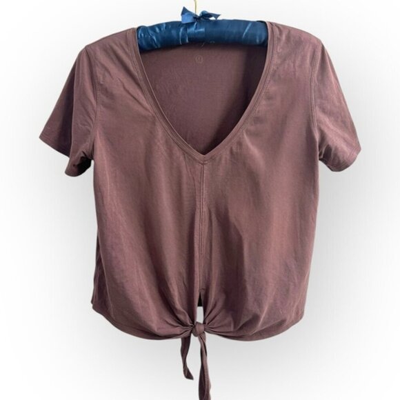 Lululemon Knot Gonna Fly SS V-neck PIMA COTTON active top Tee ANTIQUE Brown 6 S - Picture 7 of 12